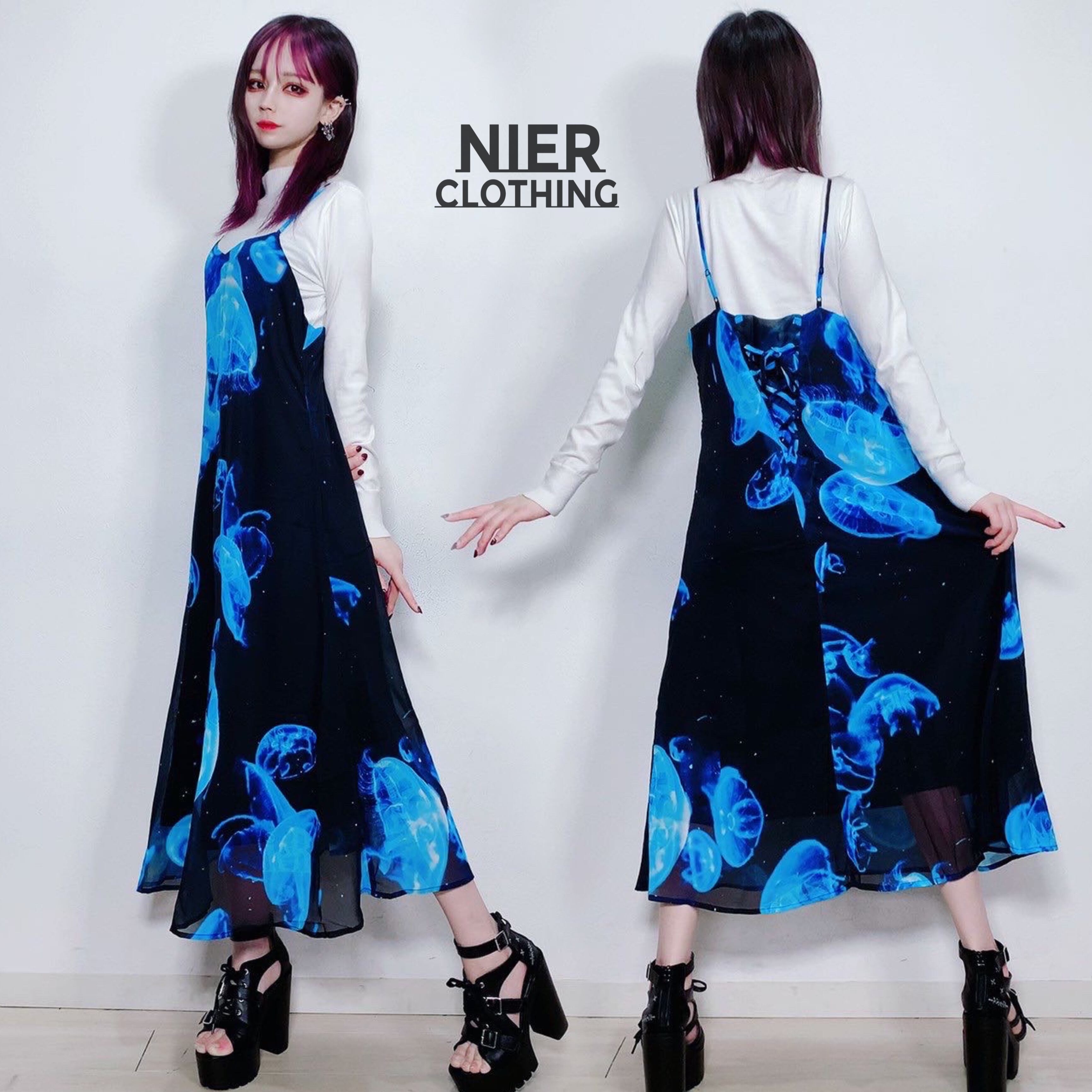 Vネックキャミソール海月ワンピース 裏地付き Nier