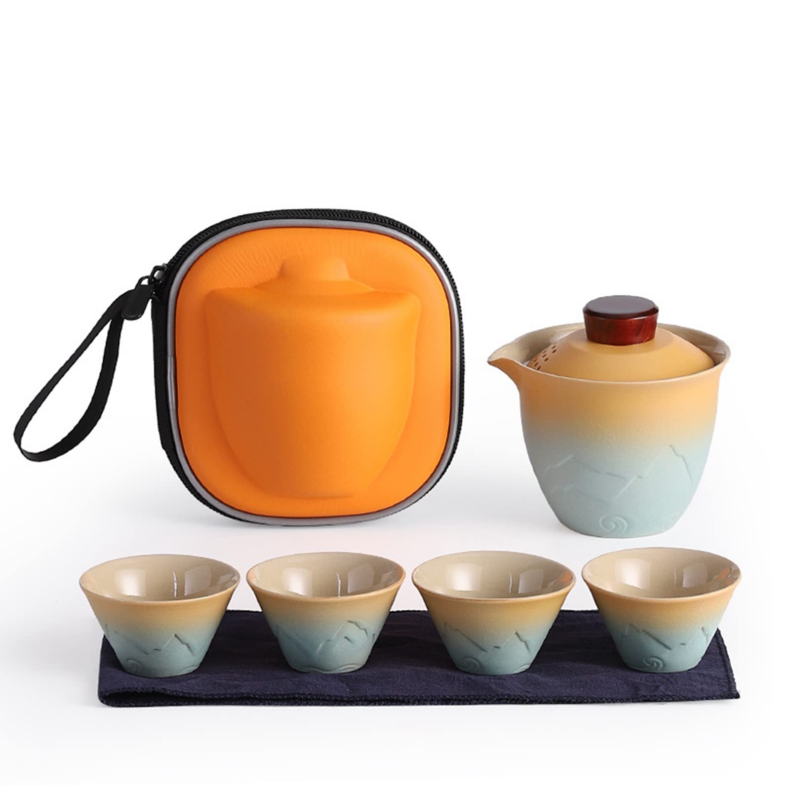 Kaaipee 茶器セット 旅行ティーセット 和風 携帯急須 中国茶 台湾茶 収納バッグ付き 陶器湯呑みセット コンパクト お出かけ用 黄色い