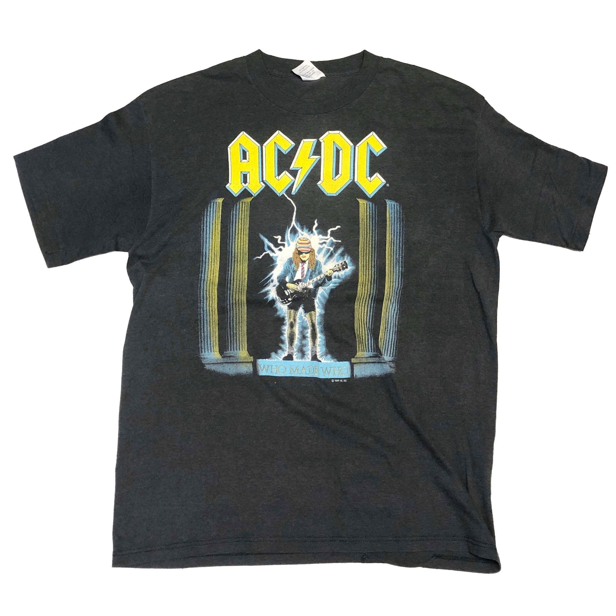 80s AC/DC Tシャツ バンT  ツアーT ベージュ 黒 ヴィンテージ