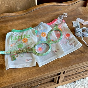【PET】全3色森ガール風デイジーフラワープリントメッシュトップス