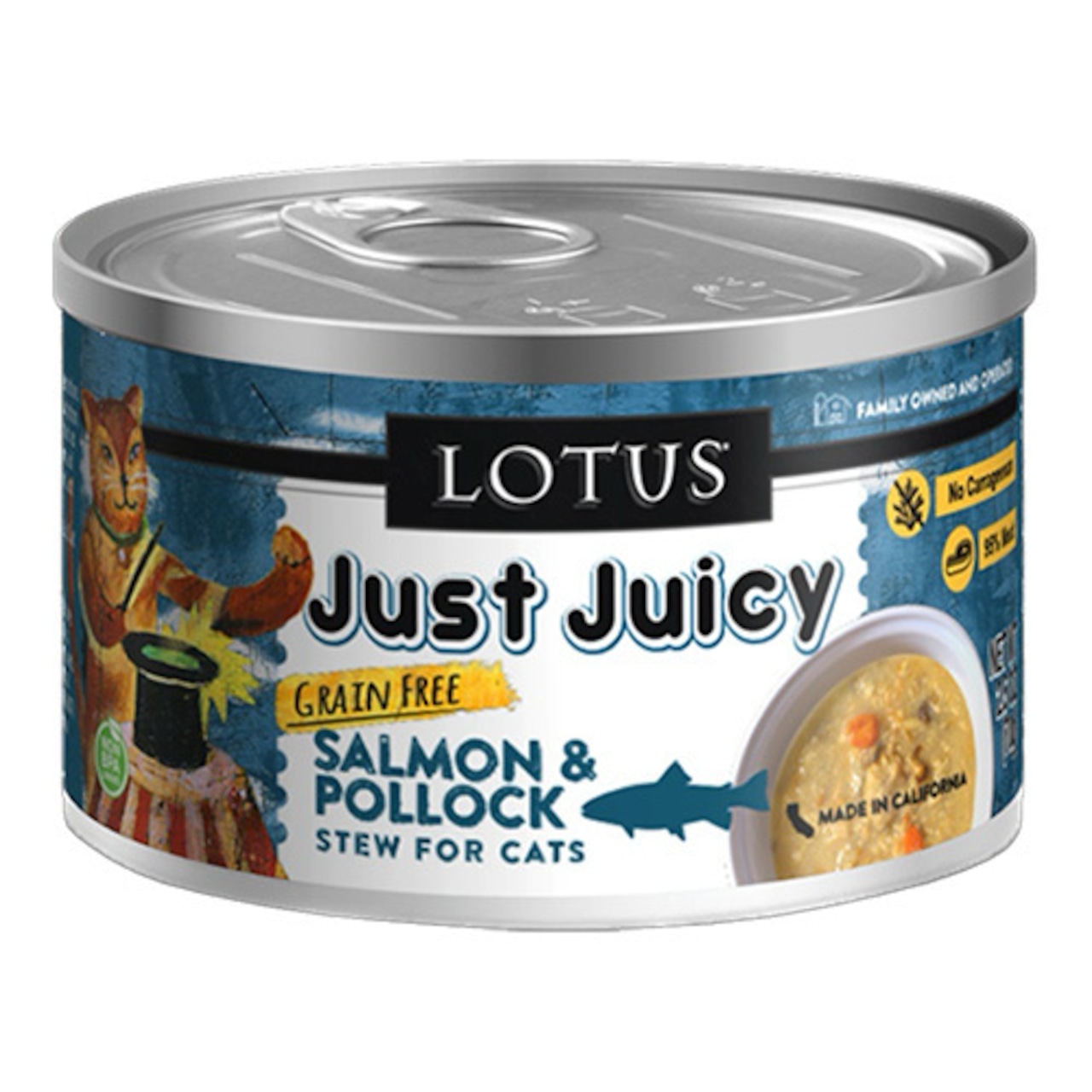 水分補給にオススメ!【ロータス(キャットサーモン&ポロックシチュー)】お魚たっぷり95%!サーモン&スープの水分豊富なシチュー缶