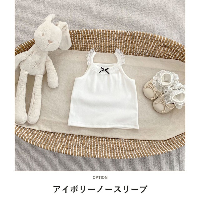 【BABY】レースフリルリボンノースリーブTシャツ - 3