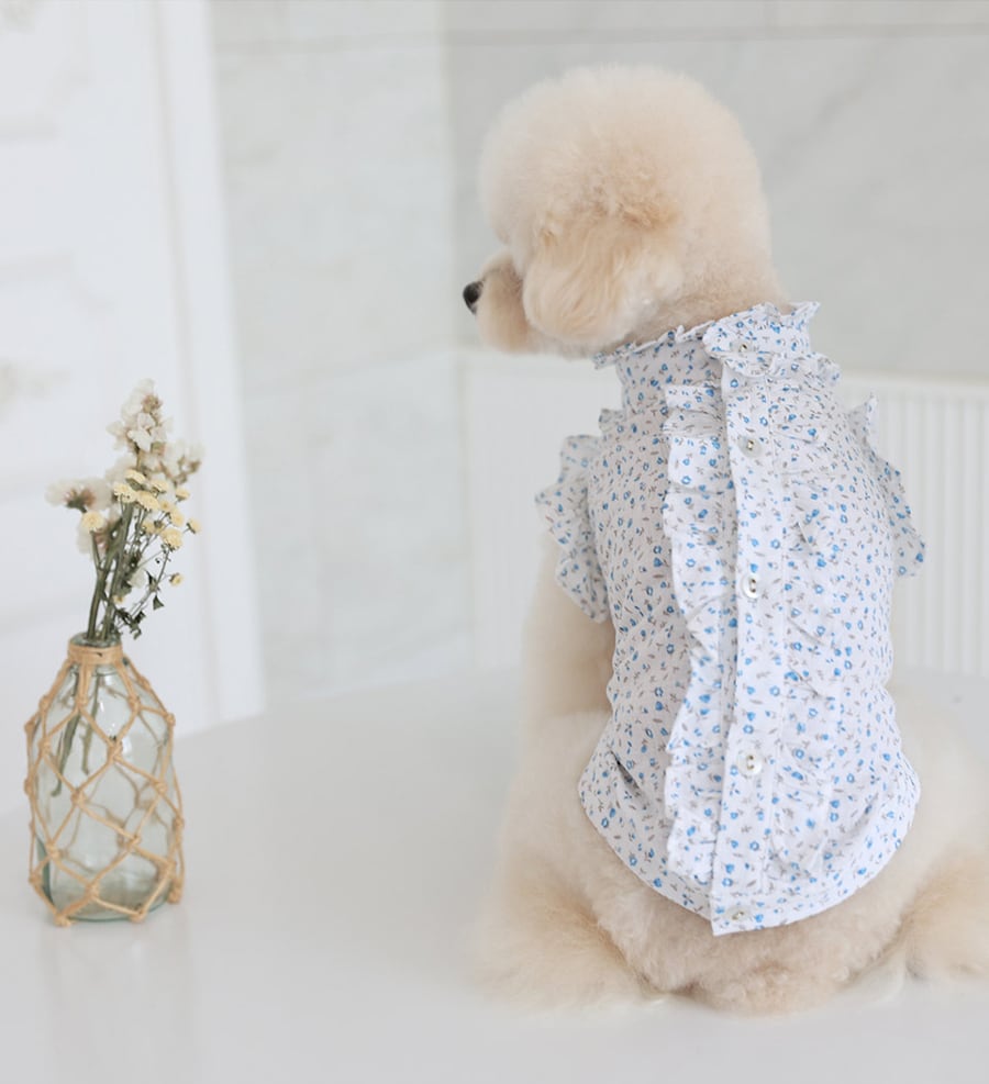 luv flower frill blouses S ~ XL 2color / ドッグウェア 犬服 フリル袖 ブラウス 袖なし 可愛い 犬の服 春夏 新作 花柄 シャツ おしゃれ top160