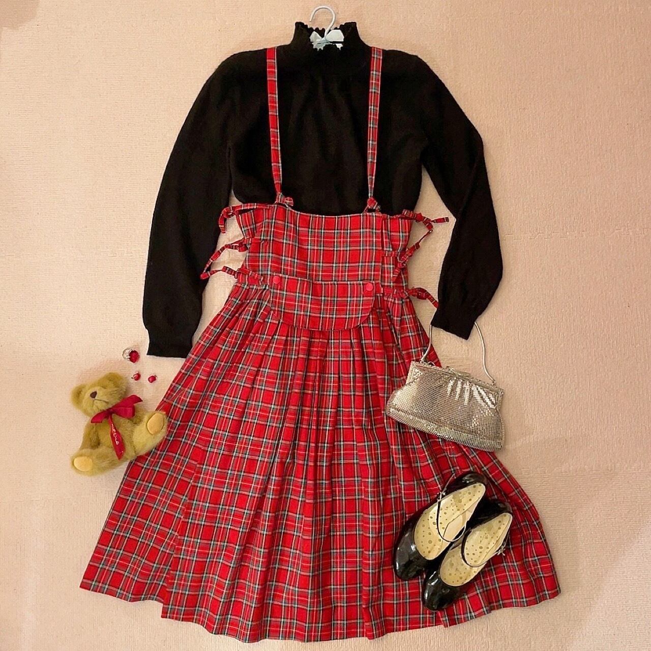 red check ribbon one-piece