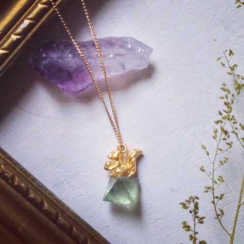 Fluorite on squirrel necklace