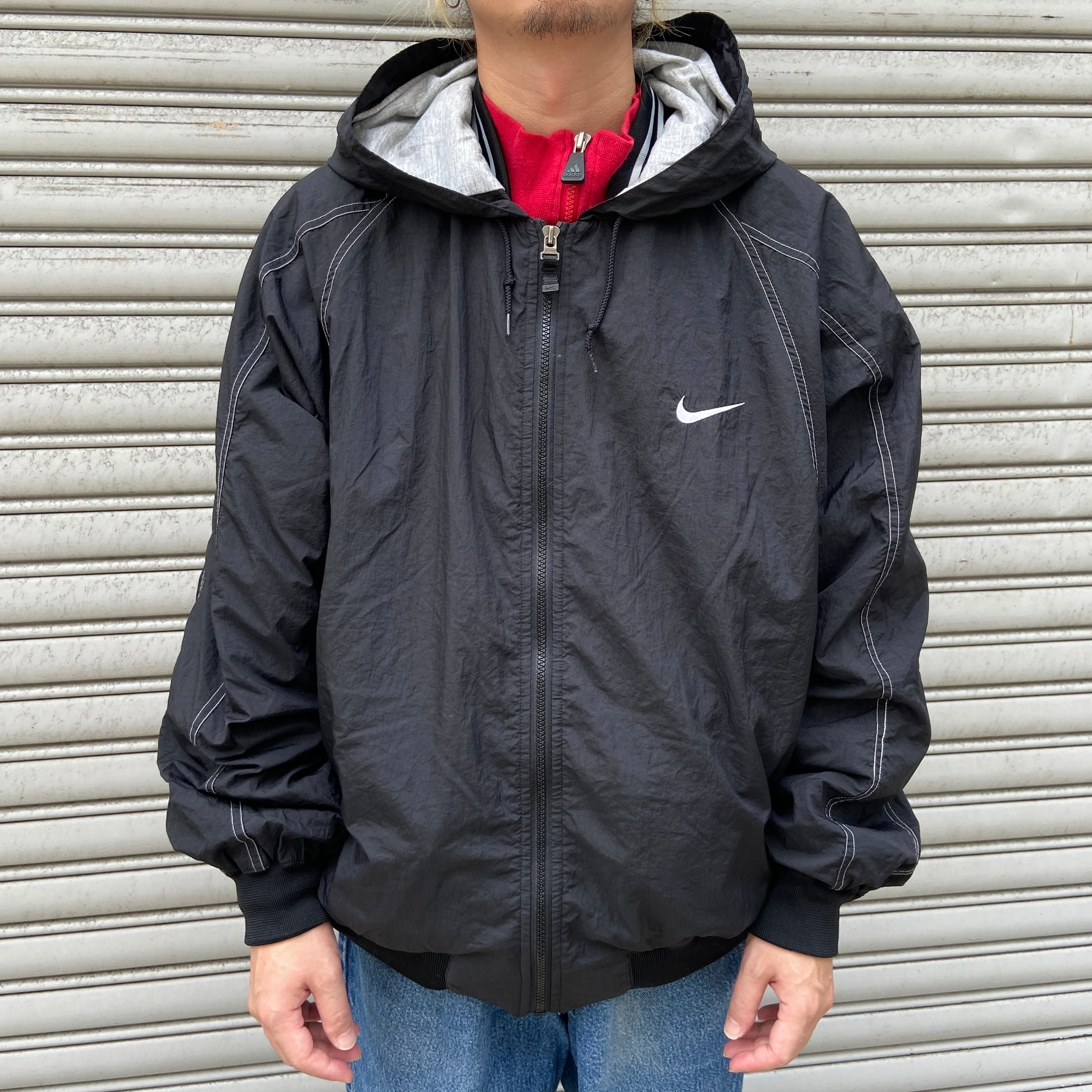 90s NIKE ナイキ　白タグ　ナイロンフード付きジャケット　黒　XL | 古着屋 Uan powered by BASE