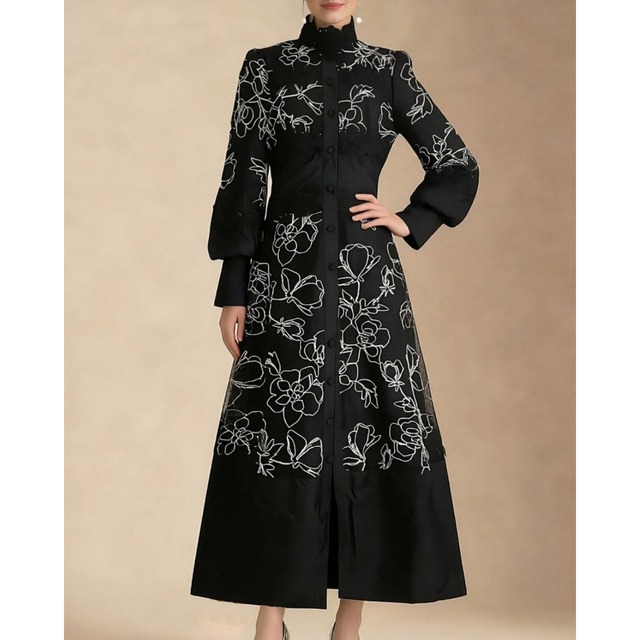 全3色 /  シアーレースフレアロングワンピース L2328