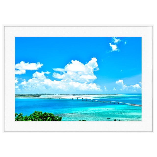 夏写真 沖縄 宮古島と伊良部島を結ぶ伊良部大橋 インテリアアートポスター額装 AS0299