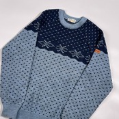 80s 90s イタリア製 SINA COVA シナコバ ノルディック柄 総柄 ウール ニット セーター 42/ブルー系 メンズ ビンテージ