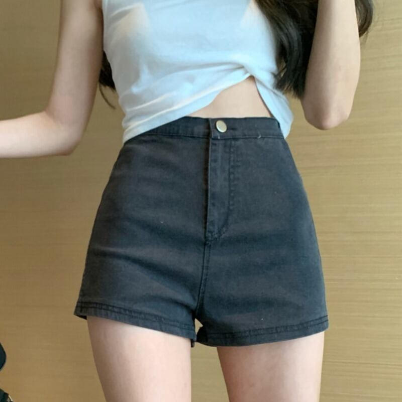 ジーンズ ハイウェストウェストスリムショーツ スプリングオータムパンツ ブラック 春物 秋物 ブルマー YY-ファッション12867693049