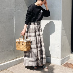 Slub check gather skirt