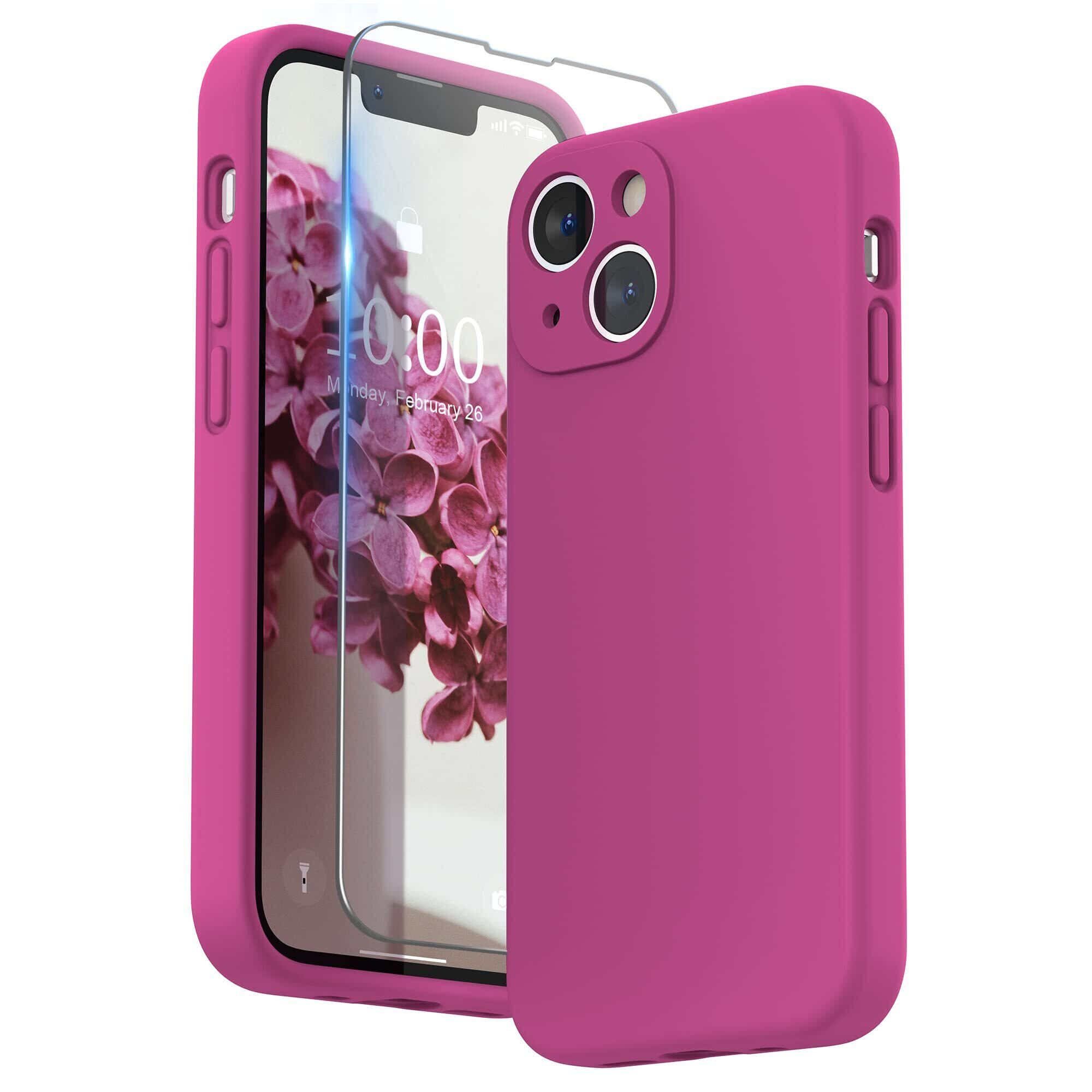 【特価処分】SURPHY iPhone13 mini ケース シリコンフィルム付き 5.4インチ対応(2021)アイフォン13 ミニ シリコンケース(レンズの全面保護) 耐衝撃 超軽量 指紋防止 全面保護 iPhone13 miniソフトカバー (ホトピンク)