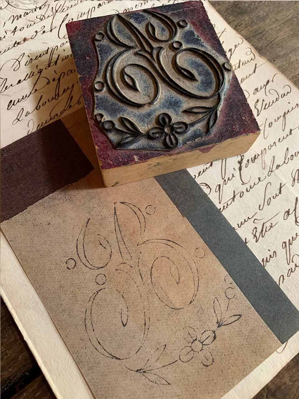 ７点♡　特大♬　フランス　アンティーク　刺繍　イニシャル　モノグラム　スタンプ フランスアンティーク 刺繍用 モノグラムスタンプ（7点♡ 特大