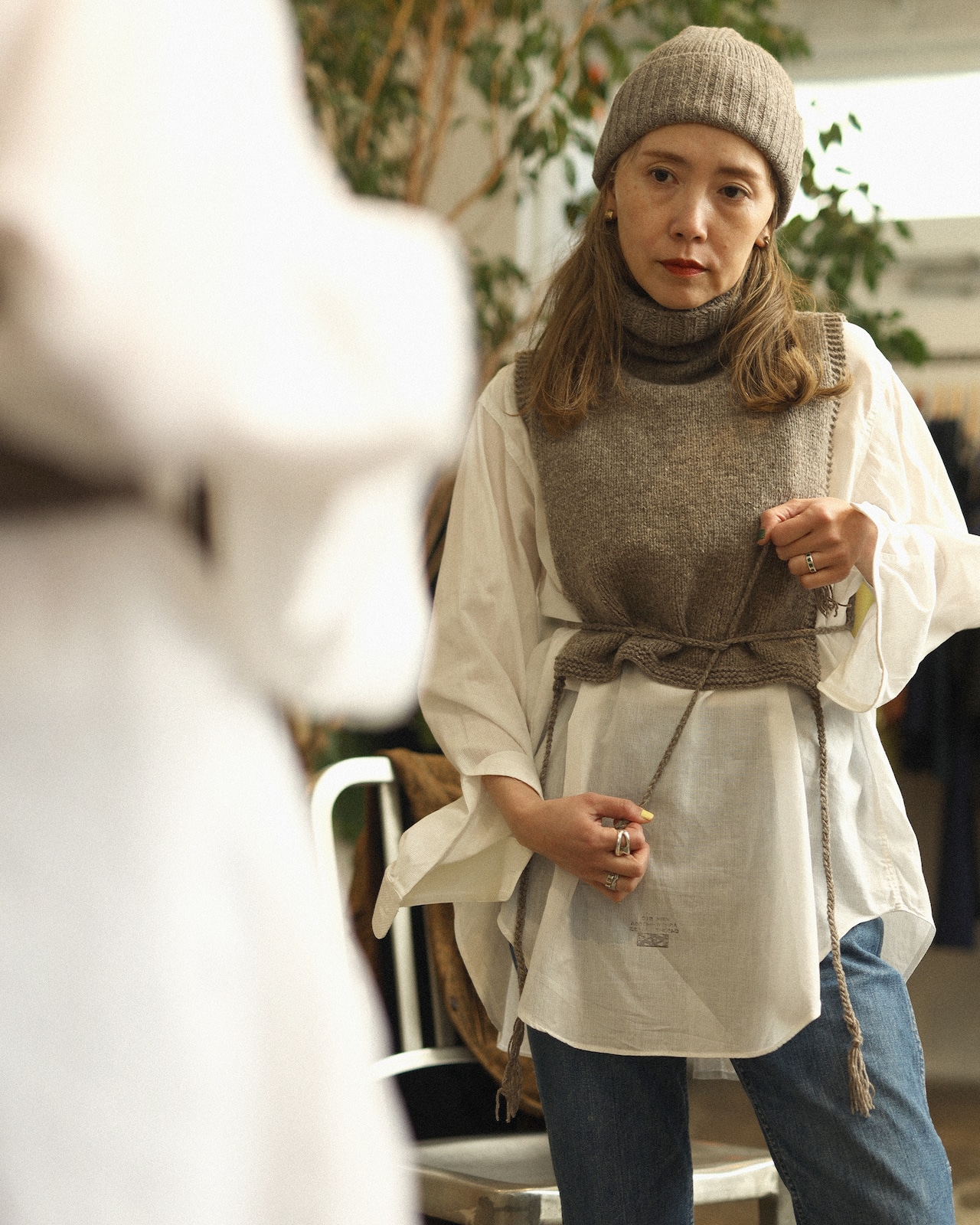 WV × Cassandra Harada / Knit Turtle Neck Bib Dark Beige