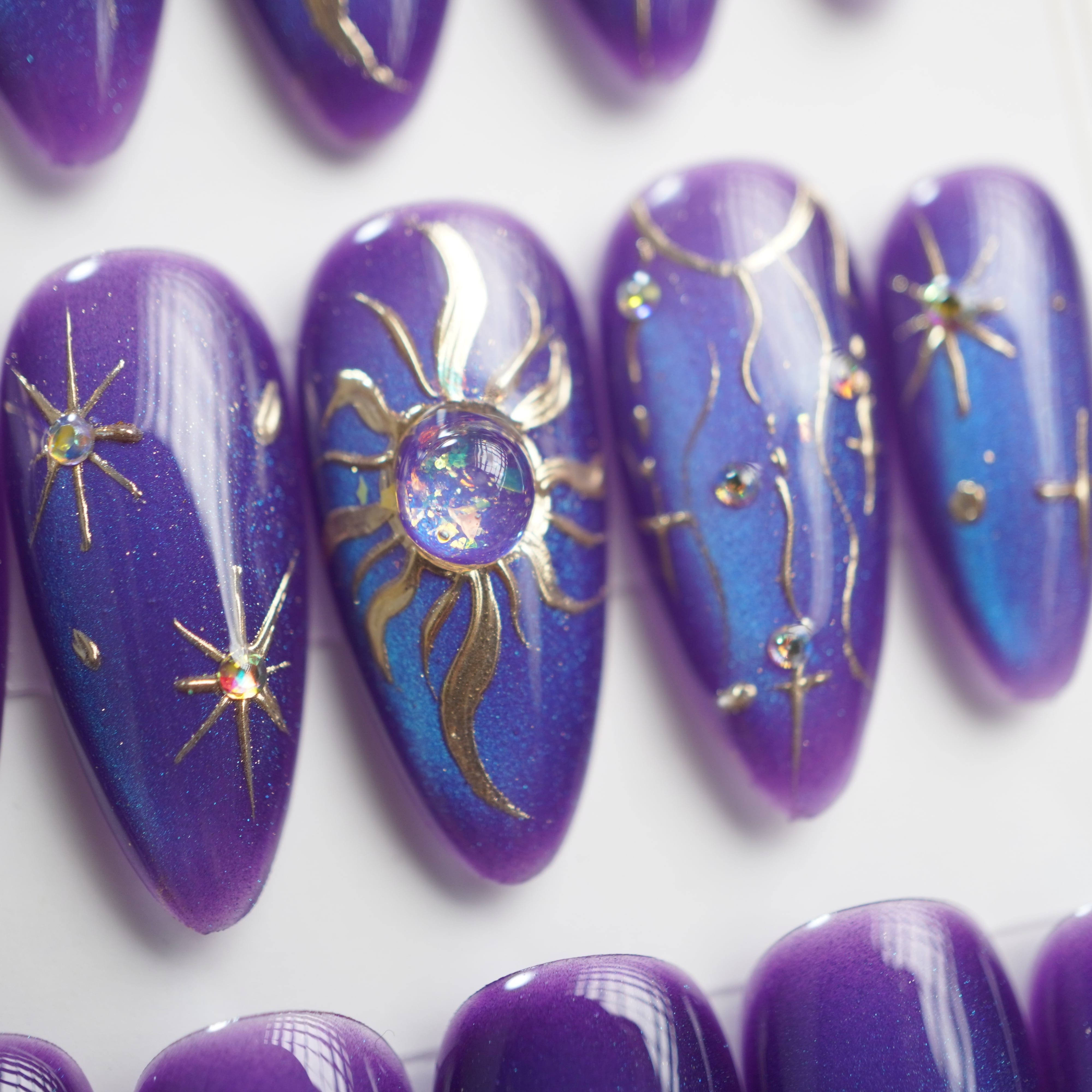 【#717】繰り返し使える【プレミアム】ネイルチップ15枚セット/パーブル/ロング アーモンド/XY277