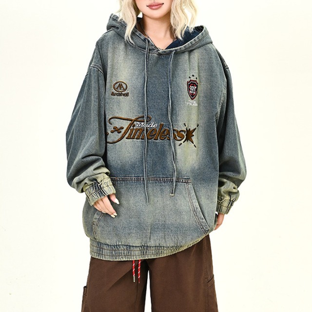 washed denim hoodie　ウォッシュドデニムフーディー　J1241