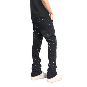 fade studs stone flare black denim 【ES021】
