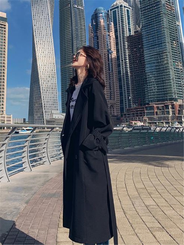 通勤する 女性 腰を括る 個性 快適である トレンチコート 中・長セクション