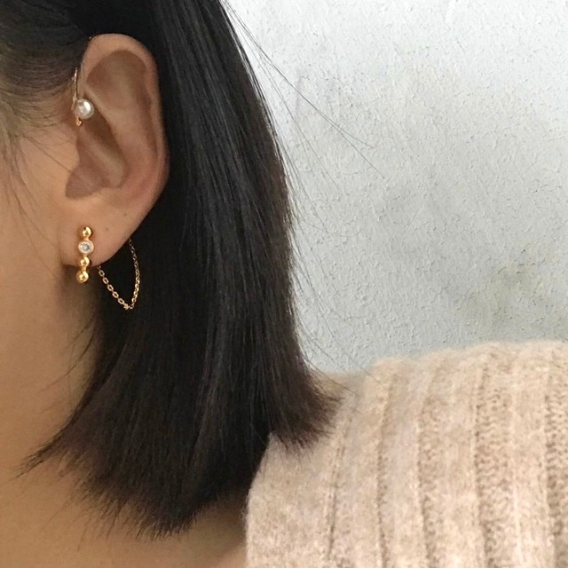 18k ear hook chain point pearl pierce【 2color 】