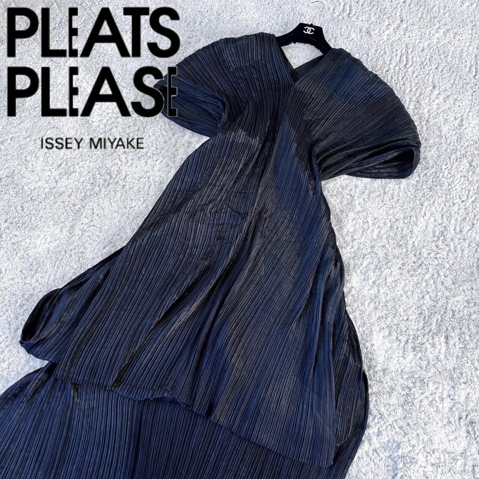美品】プリーツプリーズ マキシワンピース ポンチョ 変形 黒 イッセイ