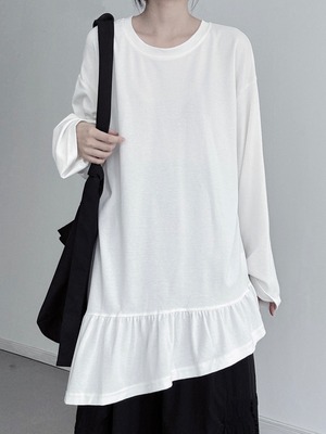 Irregular hem frilled long T-shirt 2color [T2597]
