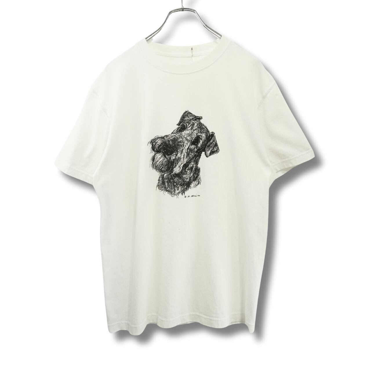 Jan Jellins エアデールテリア シルクスクリーンプリントTシャツ ホワイト L|NA304