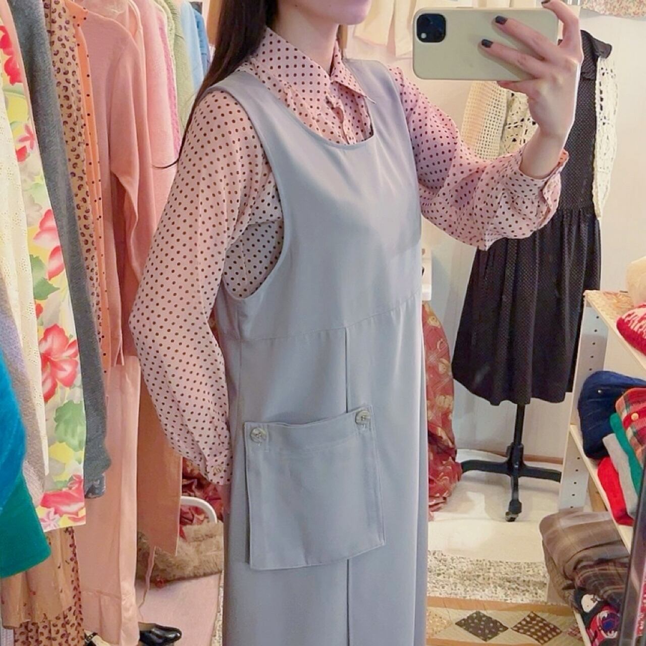 removable pocket gray jumper skirt