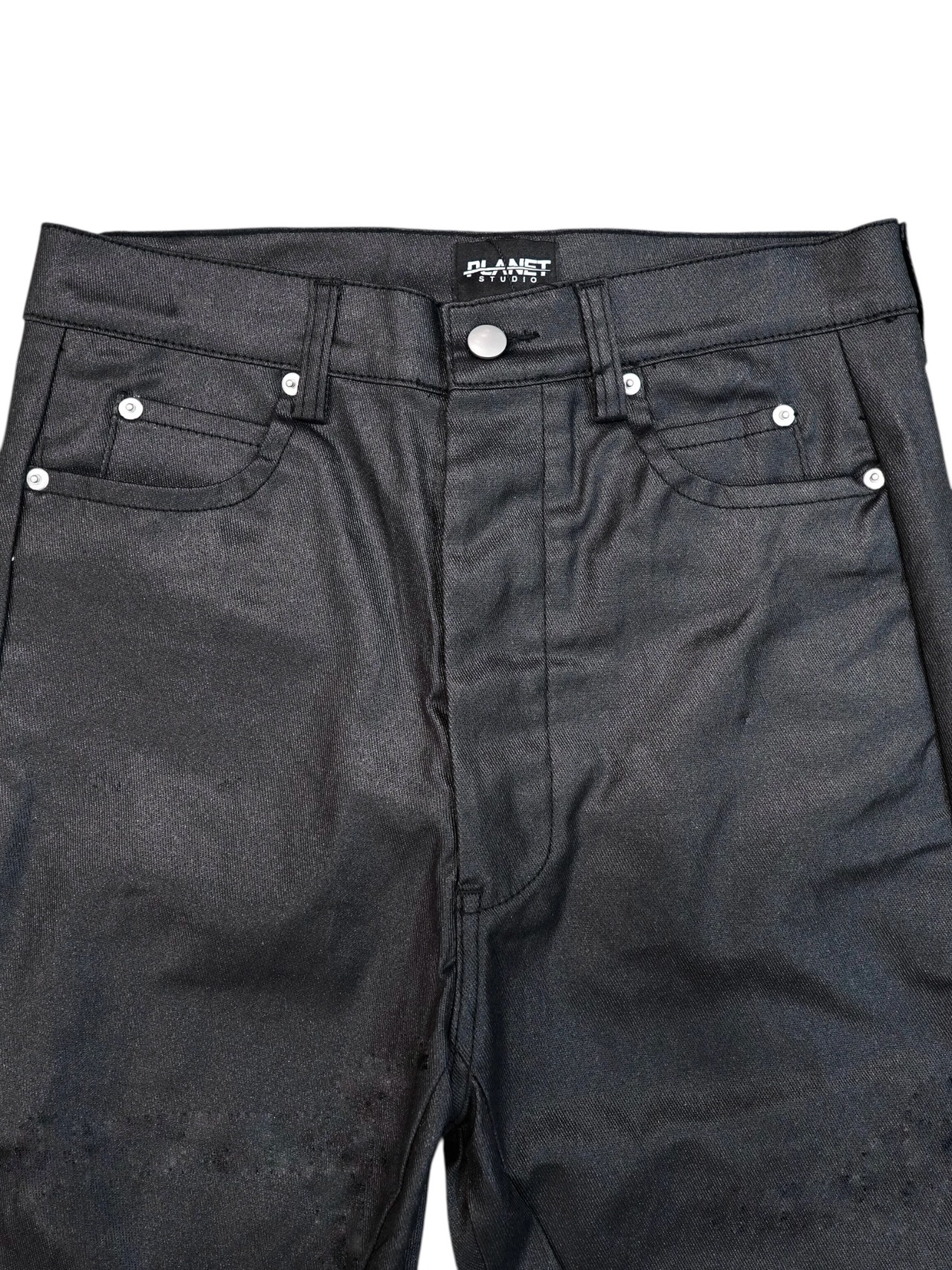 【PLANET STUDIO】Wax Coating Zip Flare Denim Pants