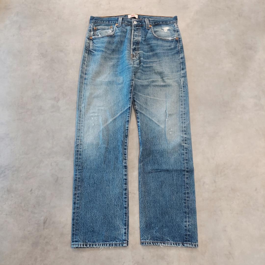 リーバイス501 Levis W34 ブルーデニム 青 ヒゲ 古着 16013