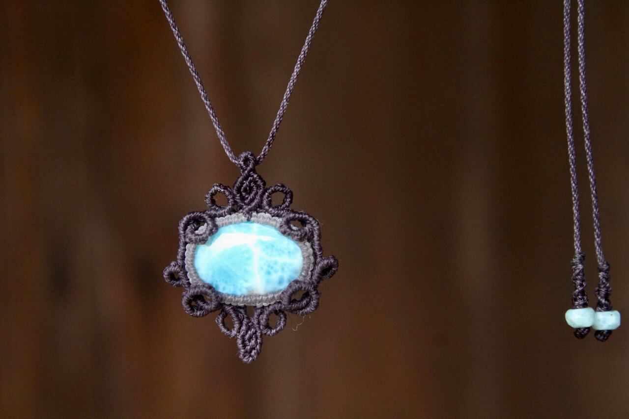 Larimar micro macrame design pendant