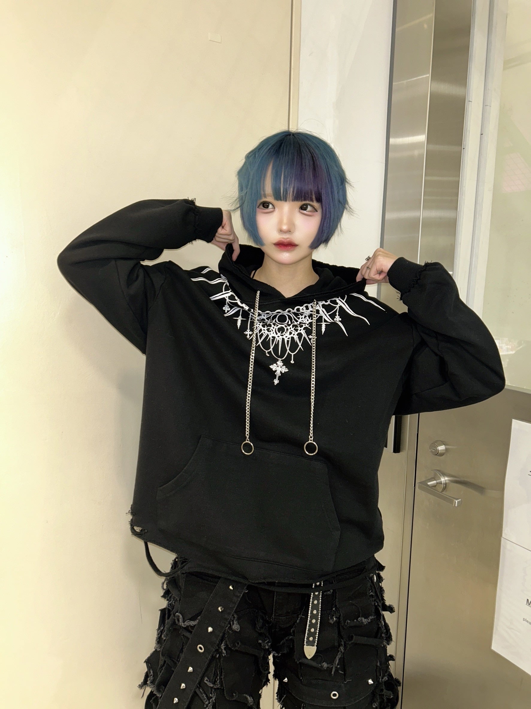 ネックレススカルパーカー 地雷 サブカル | 韓国系ユニセックスTHICC