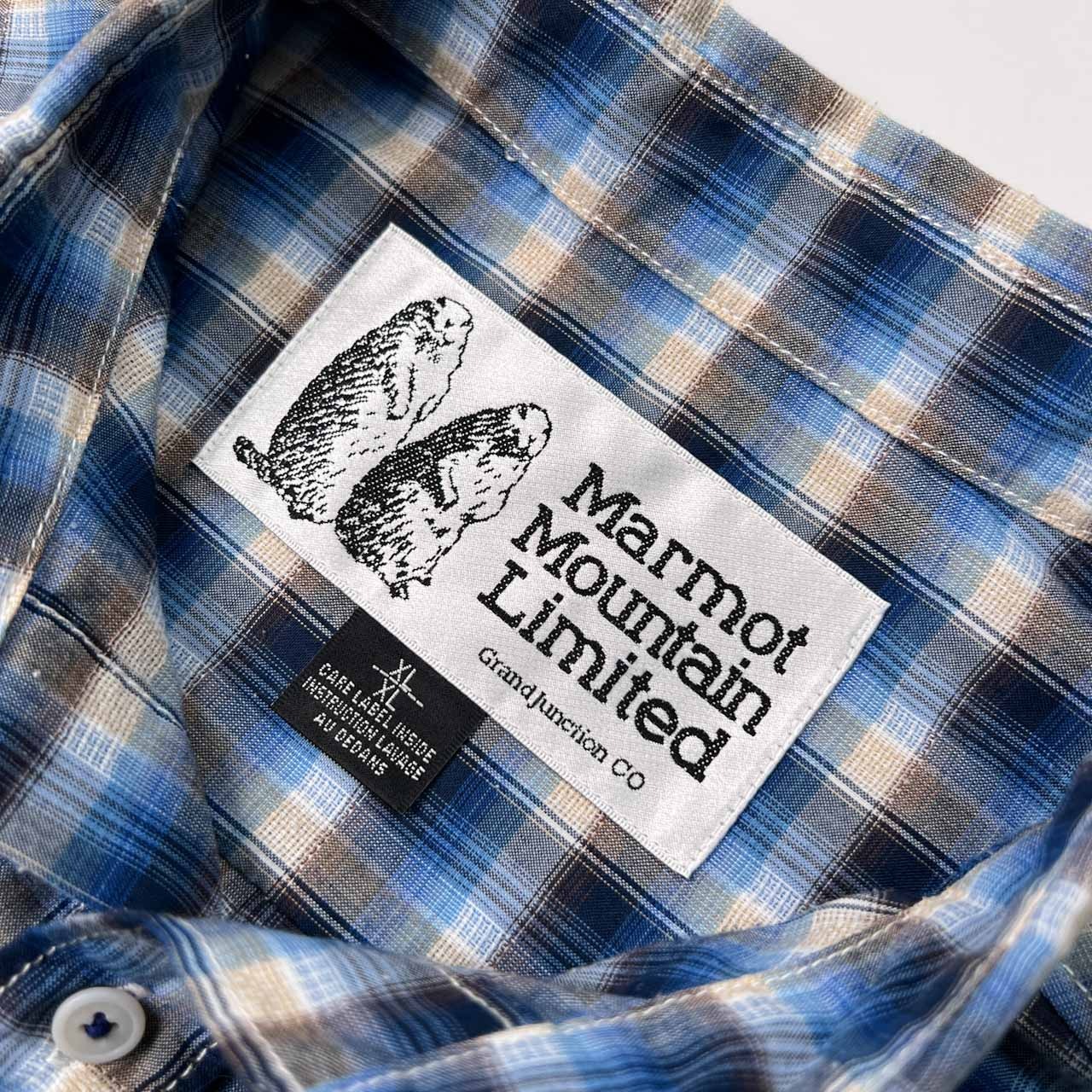 Marmot Mountain Limited マーモット マウンテン リミテッド チェック柄 半袖シャツ サイズ XL /メンズ/ブルー系/ラッコタグ復刻