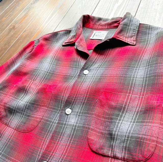 60s SEARS Ombred check Rayon Long Sleeve Shirt Size15 - 15H | Rassic