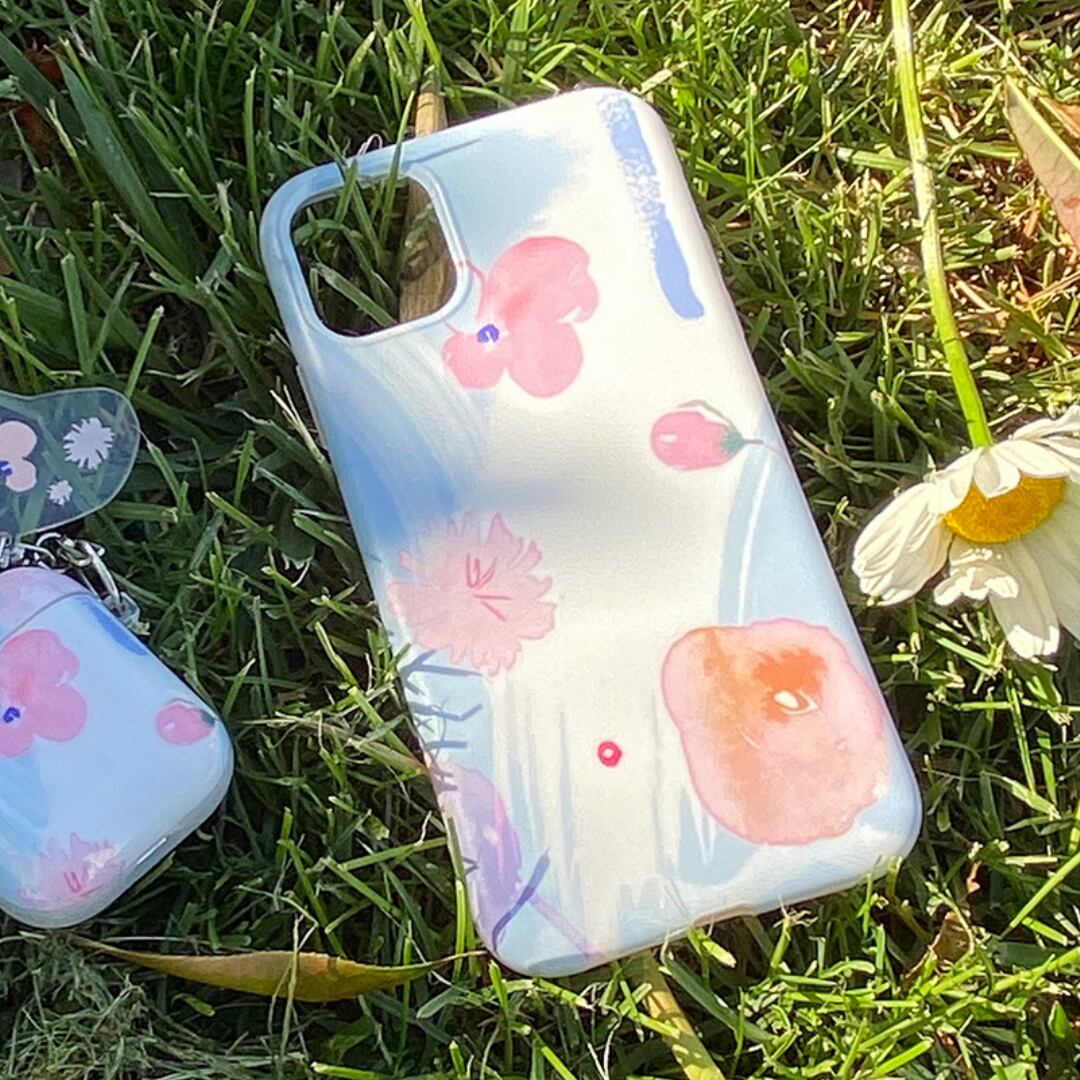 お揃いのAirpodsあり◎水彩画 フラワー 花柄 おしゃれ デザイン iphone スマホケース ND-14581
