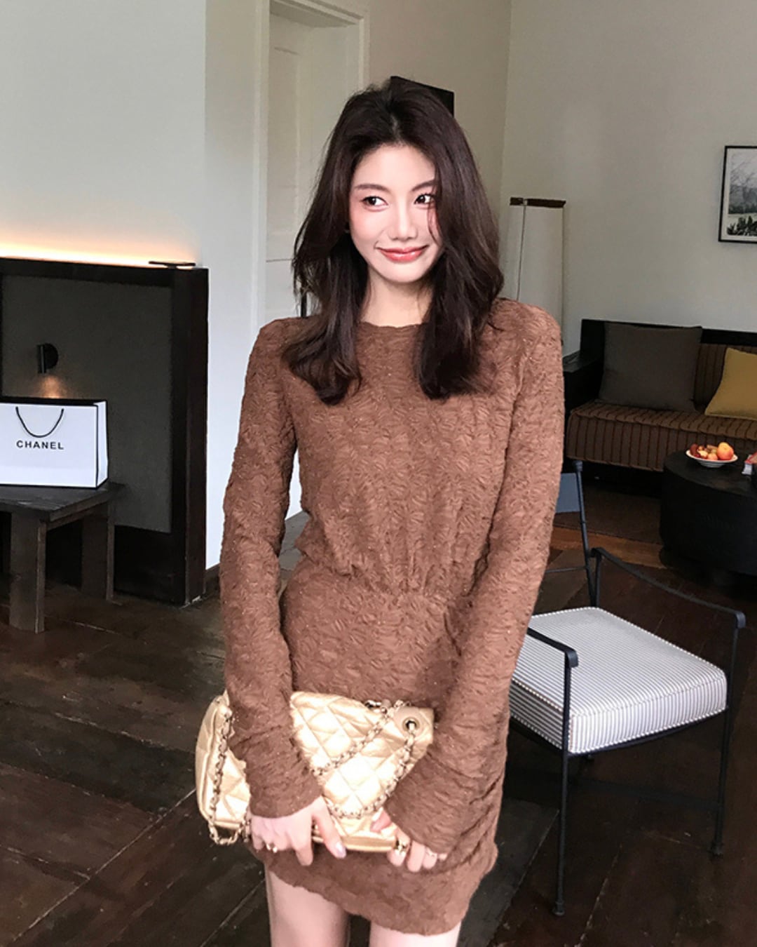 ジャカードギャザーワンピース A25128