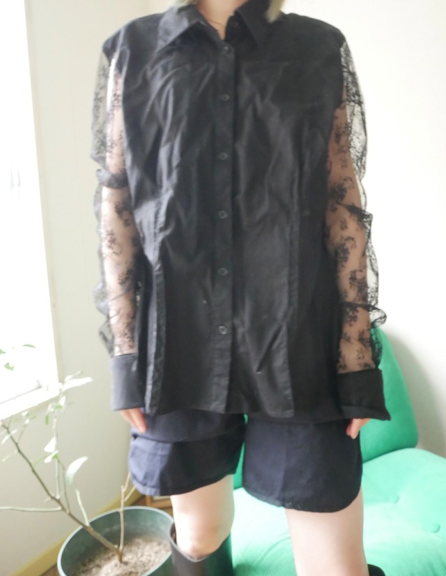 90s-I・N・C Lace Sleeve Shirt / Black