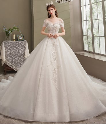 高品質！ ウエディングドレス 3D立体レース刺繍 華やかな