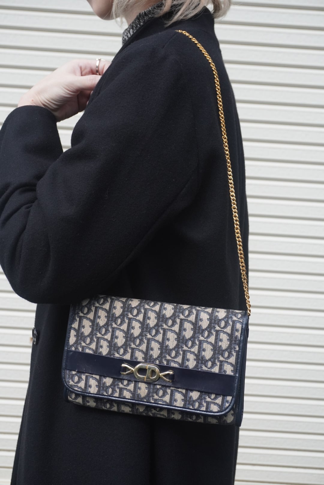 Christian Dior クリスチャン ディオール トロッター ショルダーバッグ ネイビー ジャガード チェーン vintage ヴィンテージ オールド rphic5