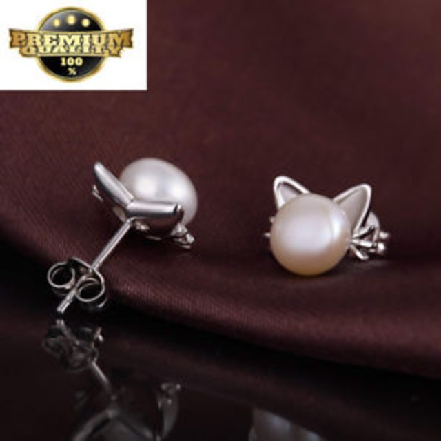 【送料無料】スタッドイヤリングスタッドイヤリングcat pearl stud earrings  cute cat stud earrings with natural pearl 