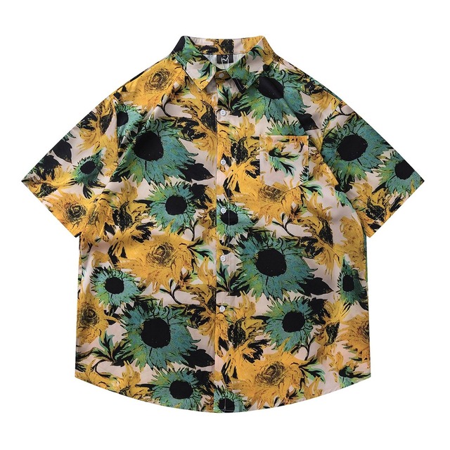 【UNISEX】SUNFLOWER PRINT SHORT SLEEVE HAWAIIAN SHIRT M-17836