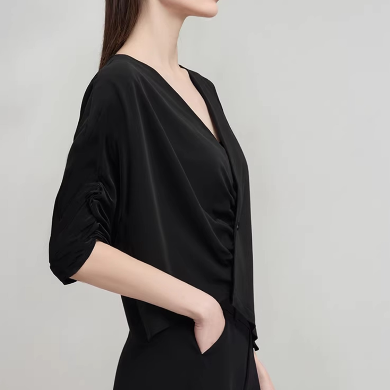 アシンメトリー ドレープ Vネック ブラウス 00134・画像14