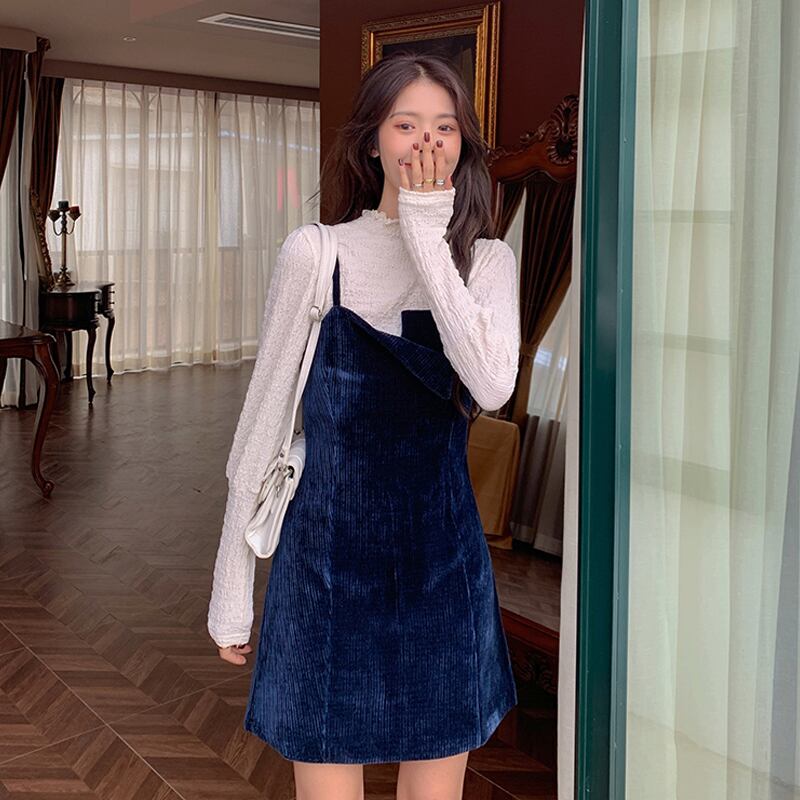 スプリングレーススタンドカラーカラーシャツ コーデュロイドレス 春物 試着室20954177943