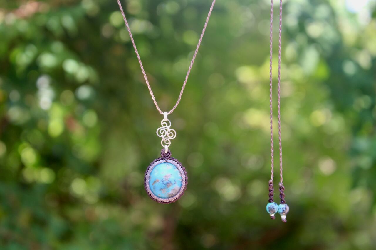 Turquoise silver925 wirework micro macrame pendant