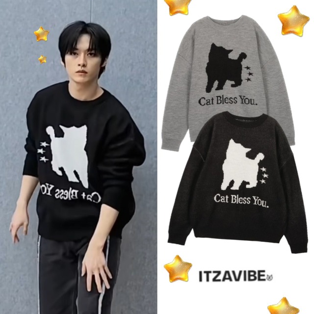 ★Stray Kids リノ 着用！！【ITZAVIBE】NO COLOR STAR CAT KNIT - 2COLOR