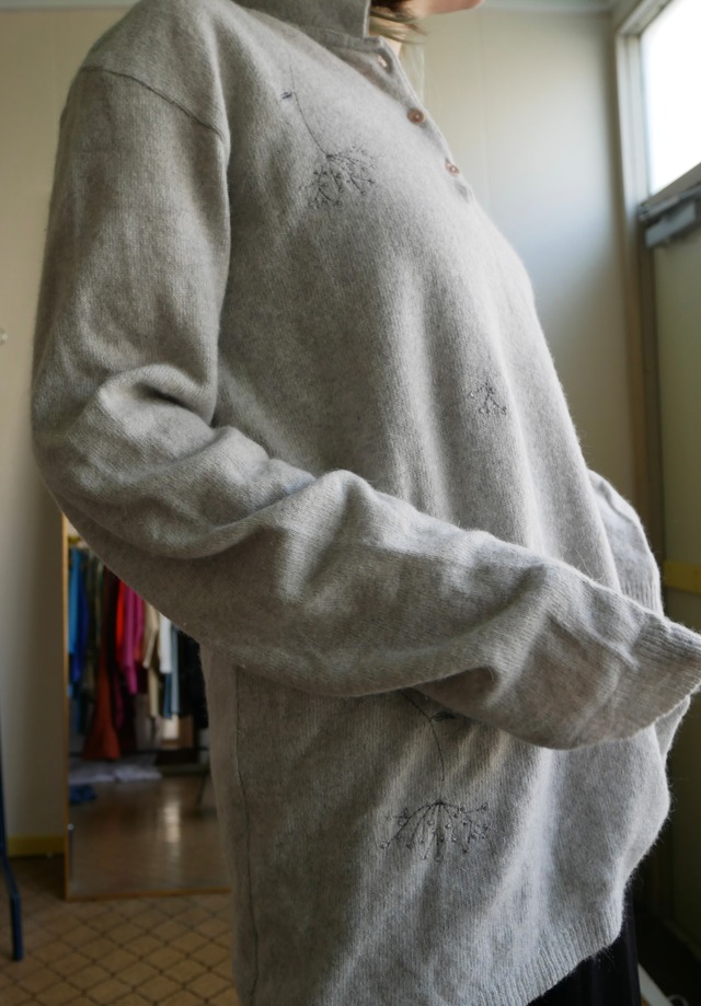 80s-90s Italy Made Angora Merino Wool Floral Embroidery Knit Polo