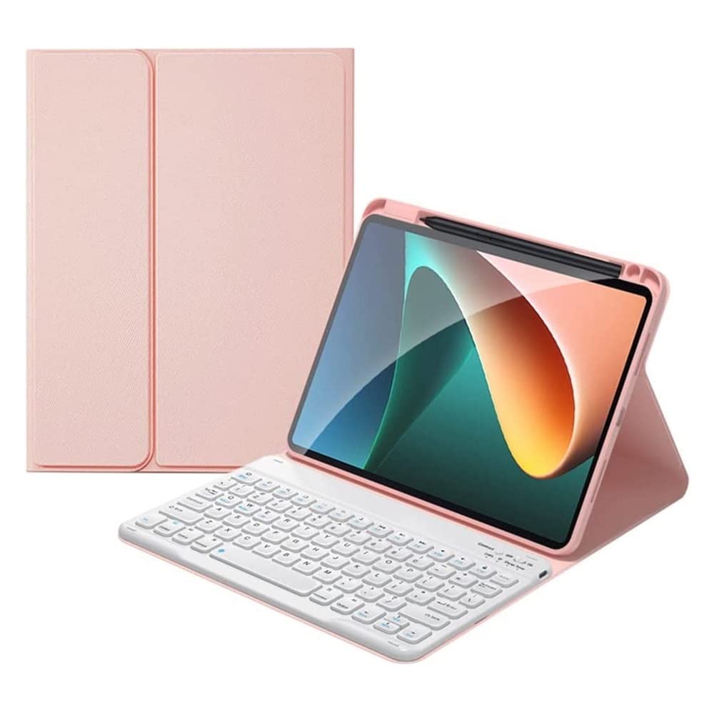 【数量限り】iPad Air 第5世代 第4世代 10.9インチ用の キーボード ケース Apple Pencil 収納充電対応 球状くぼみ マグネット分離式 Bluetooth カラーキーボードピンク+白