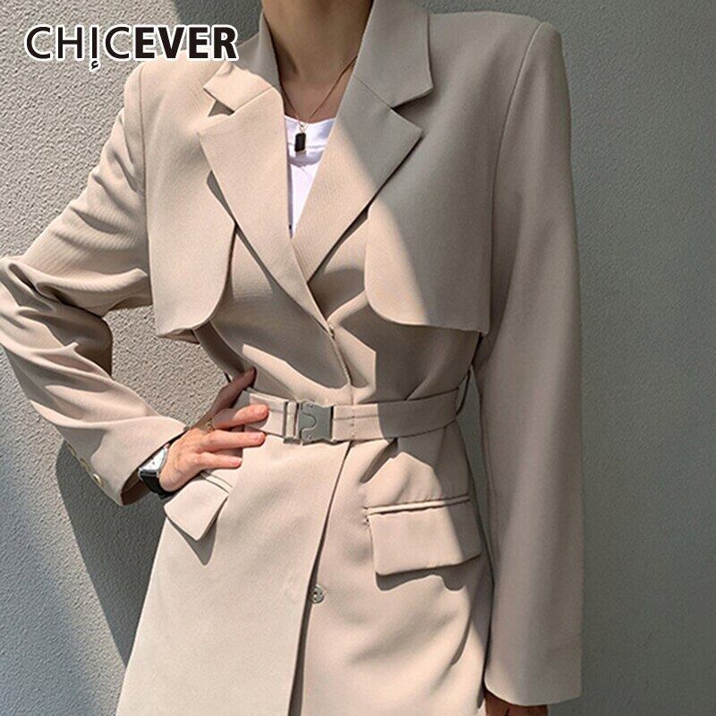 CHICEVERパッチワークカジュアルトレンチ女性ノッチ付き長袖ハイウエストサッシバックスプリットエレガントトレンチ女性服 ハイウェスト ロング 6base518152567232