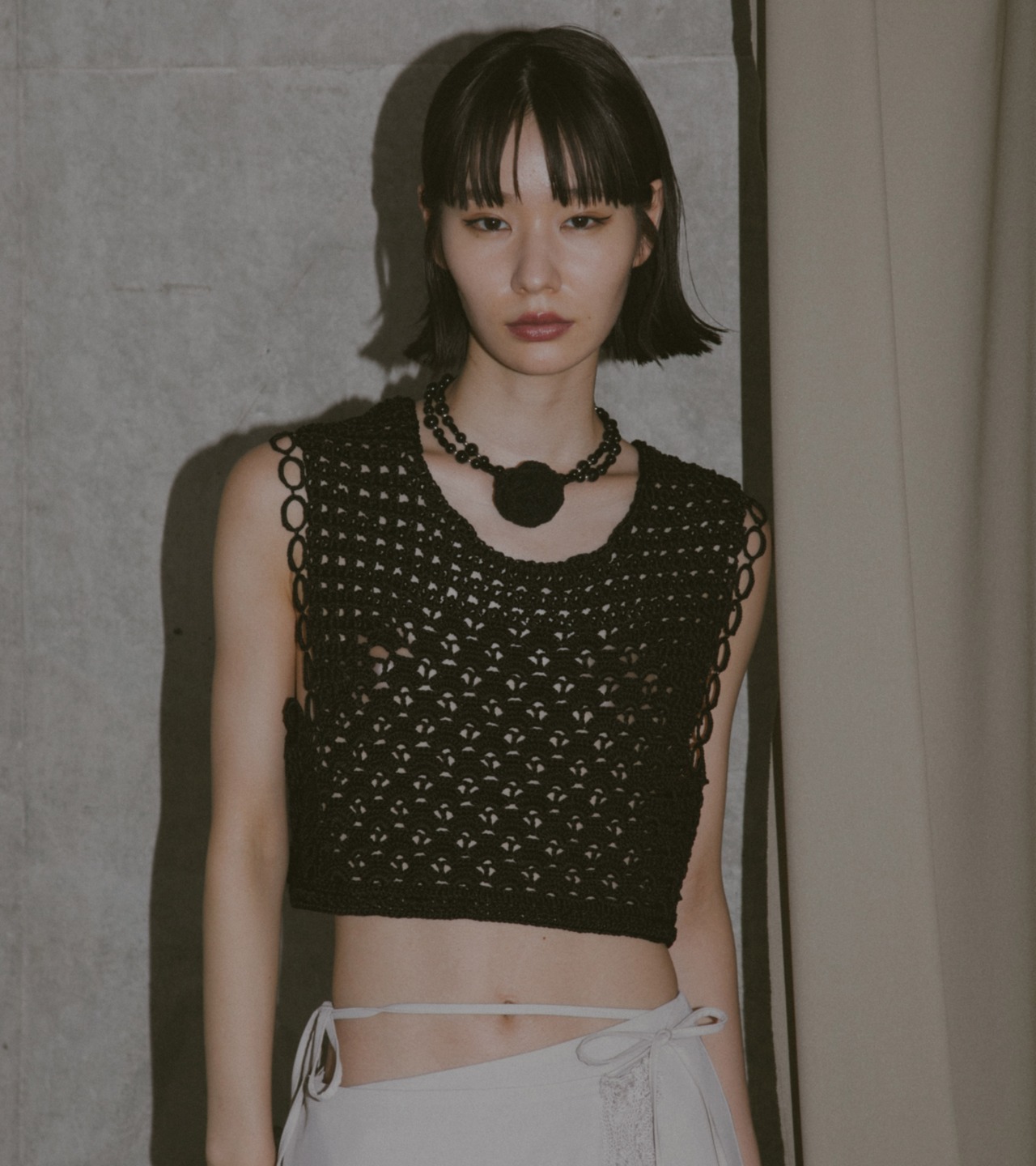 Ring crochet  crop top・C/♯black