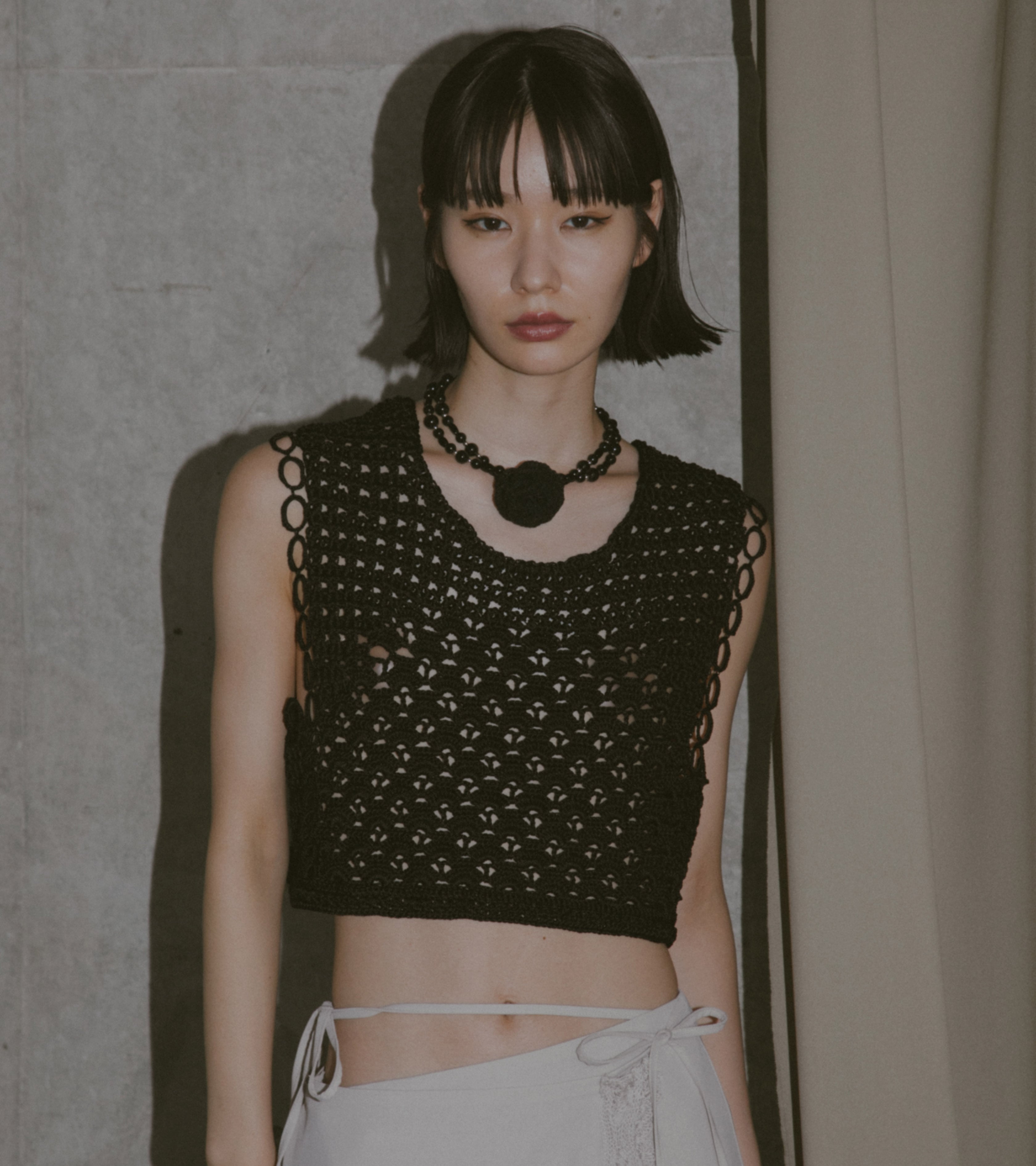 Ring crochet  crop top・C/♯black