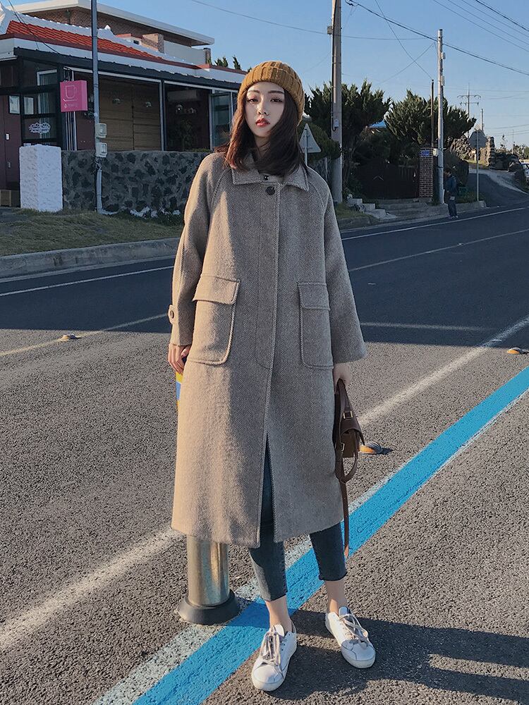 ロング丈 ヘリンボーン柄 ヘップバーン コート ジャケット